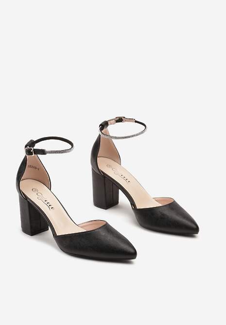 Czarne Czółenka na Słupku z Paskiem Wokół Kostki Rennithra