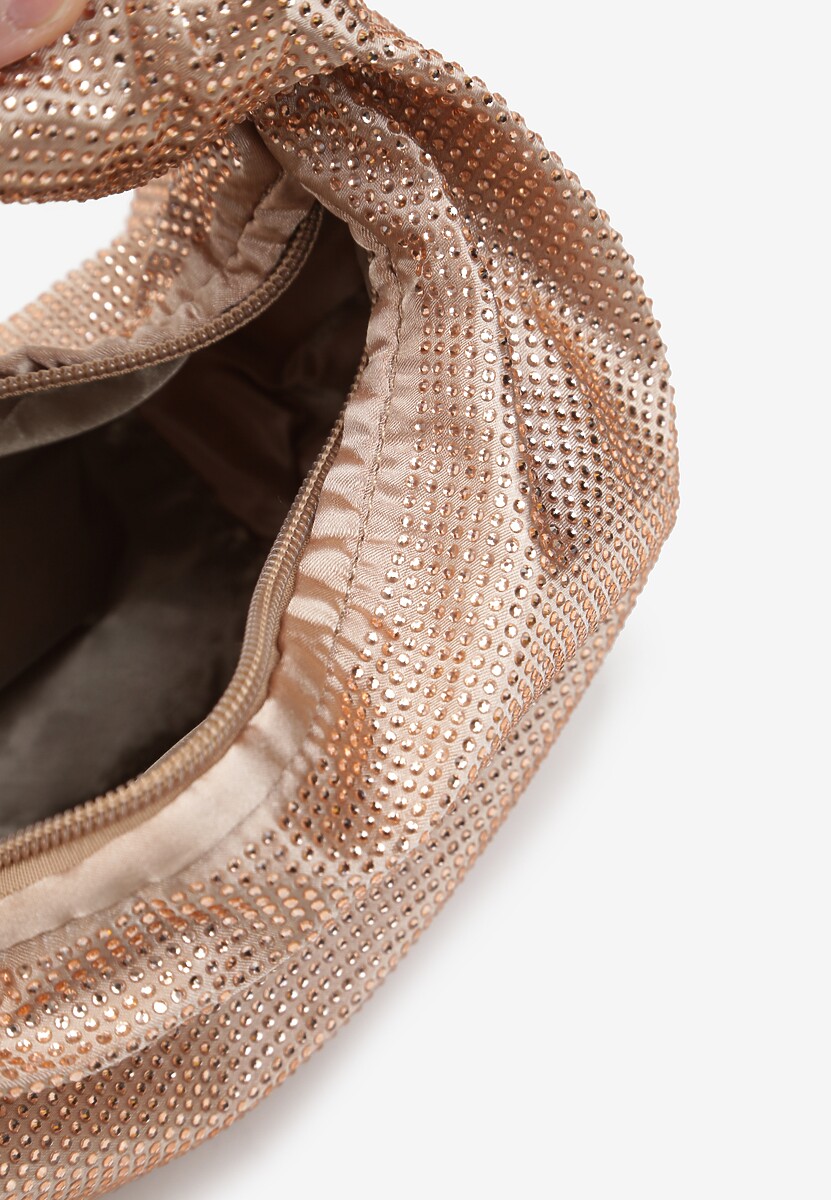 Złota Błyszcząca Torebka z Rączką i Ozdobnym Wiązaniem Jorella