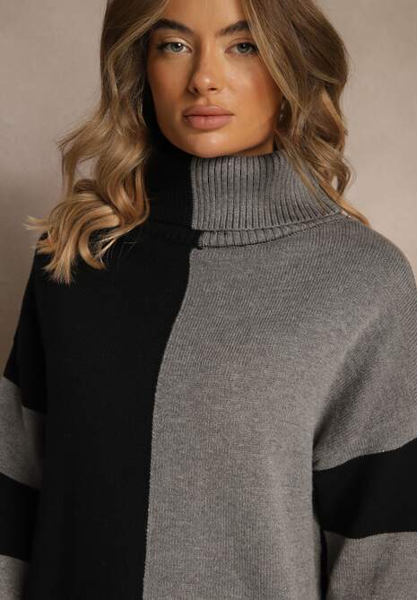 Czarno-Szary Golf w Geometryczny Wzór w Paski Rallessia