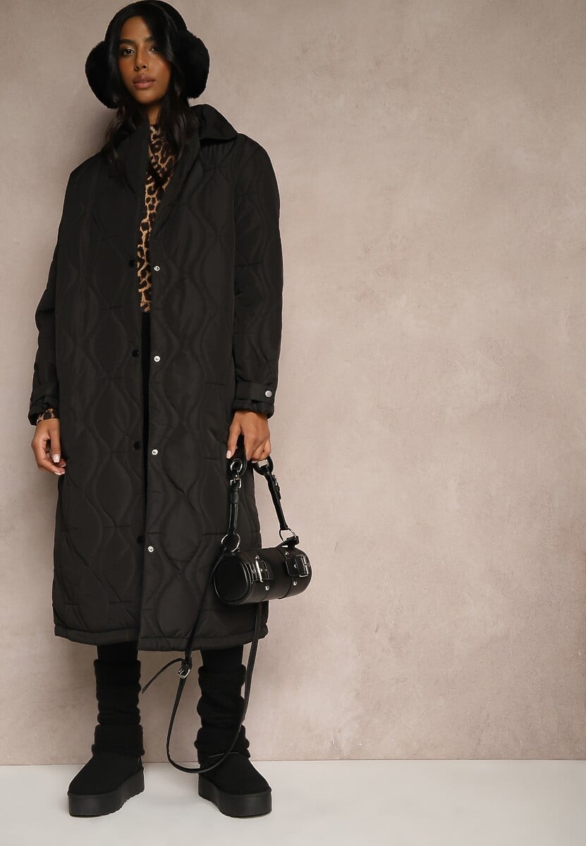 Biały Długi Płaszcz Kurtka Ozdobiona Pikowaniem Hamid