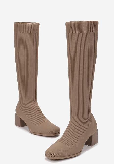 Ciemnobeżowe Kozaki z Elastyczną Cholewką Timerine