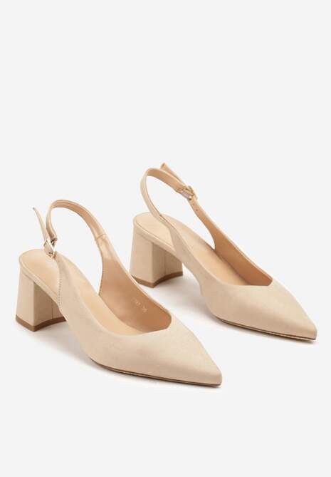 Beżowe Sandały na Słupkowym Obcasie z Noskiem w Szpic Ninavia