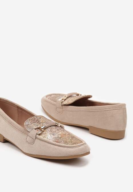 Beżowe Wężowe Mokasyny w Stylu Klasycznych Loafersów Effena