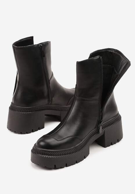 Czarne Botki Vices Ozdobione Tasiemką Rotine