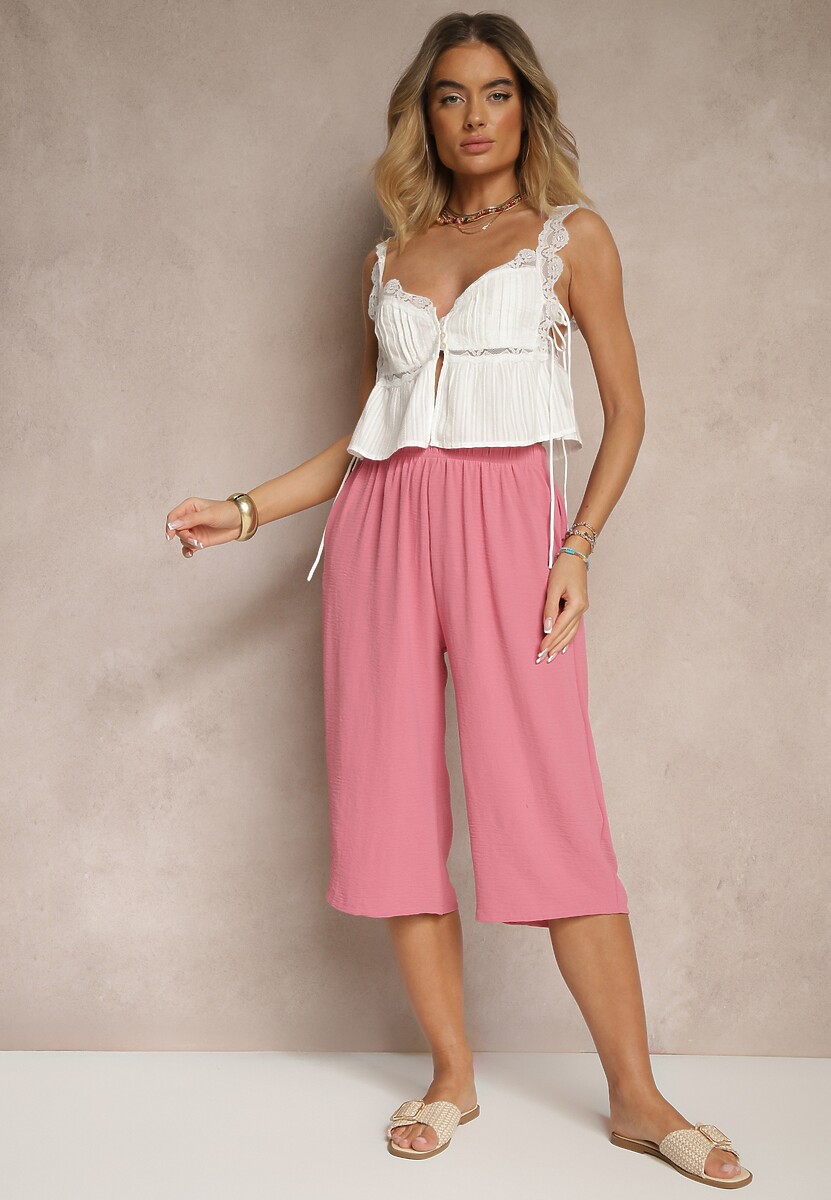 Różowe Spodnie o Szerokim Kroju i Długości 3/4 Ulavianna