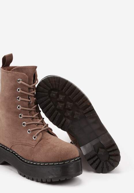 Ciemnobeżowe Botki Workery z Ekozamszu na Platformie Justines