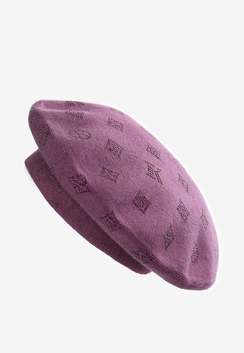 Ciemnofioletowa Czapka Beret w Naszywki w Cyrkonie Nlaria