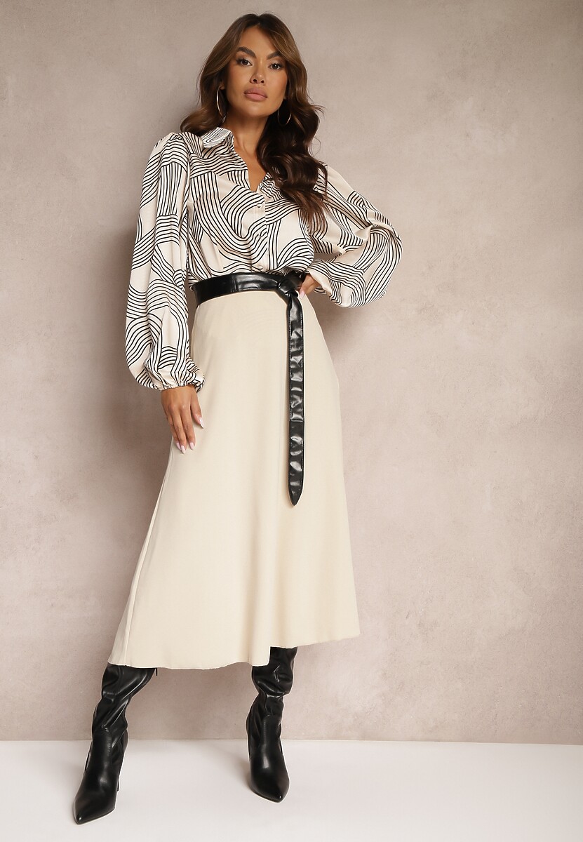 Ciemnobrązowa Midi Spódnica Rozkloszowana o Klasycznym Fasonie Namettia