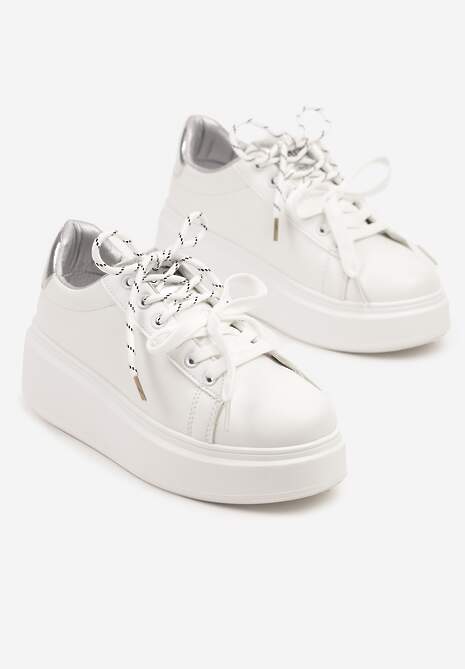 Biało-Srebrne Sneakersy z Podwójnym Sznurowaniem Zdivoria