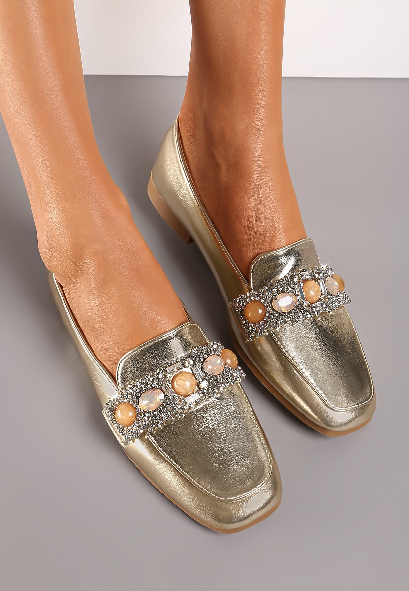 Czarne Mokasyny z Cyrkoniami i Perełkami na Klamerce Sybilla