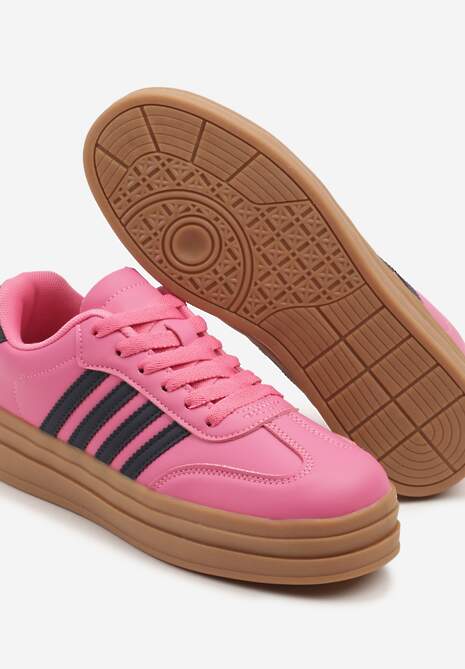 Różowo-Granatowe Sneakersy Kultowe Tenisówki na Grubej Podeszwie z Tłoczeniami Ellimia
