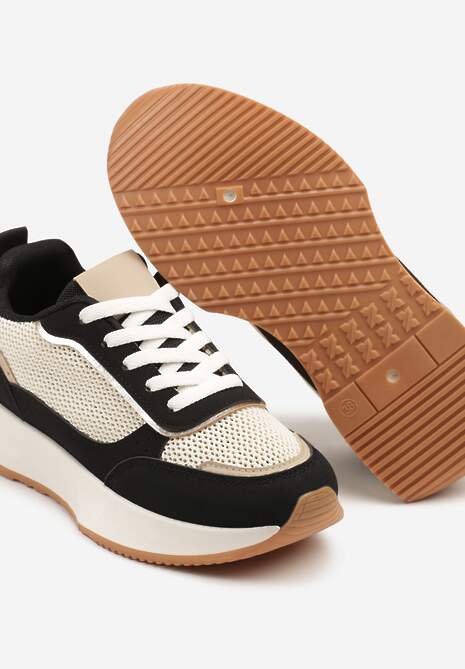 Czarno-Beżowe Sneakersy Ozdobione Geometrycznym Motywem Calgis