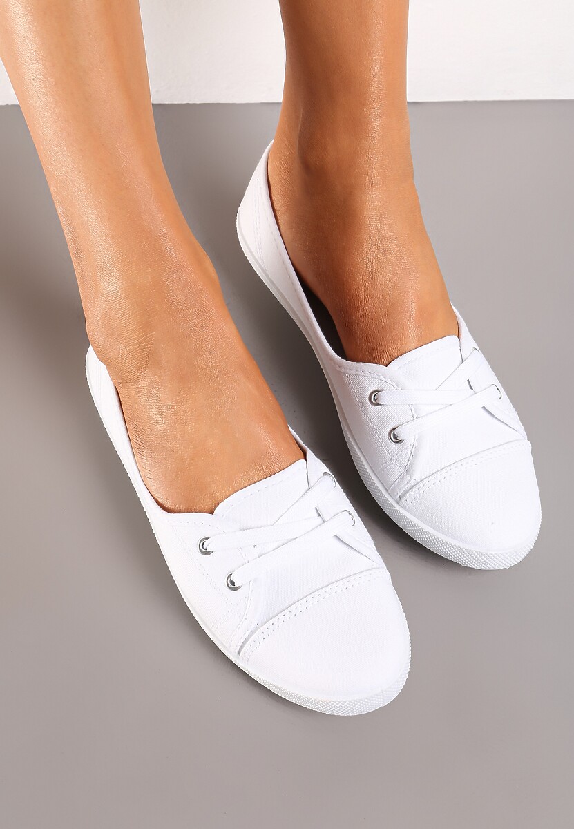 Białe Tenisówki Przed Kostkę z Krótkim Sznurowaniem Aviole