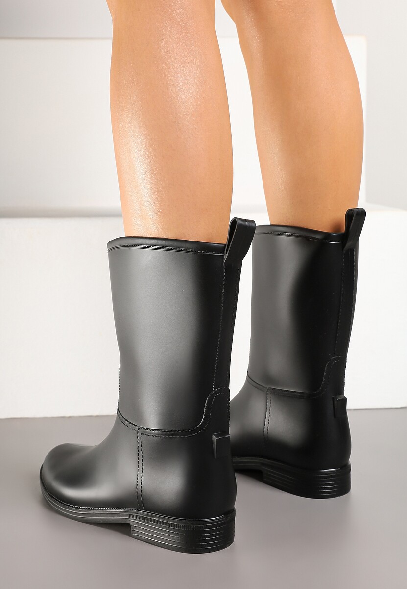 Czarne Eleganckie Kalosze z Ozdobnym Przeszyciem Lenrisa