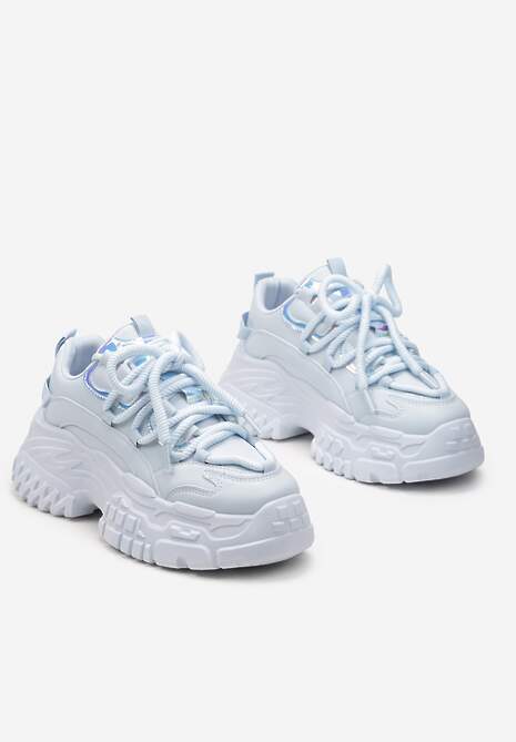 Niebieskie Sneakersy z Grubymi Sznurówkami na Niskiej Platformie Lasandre