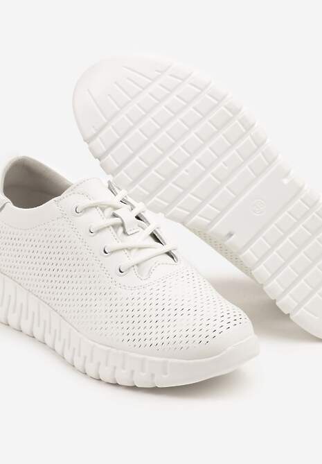 Białe Sneakersy ze Skóry Naturalnej z Perforacją na Tłoczonej Podeszwie Setilora