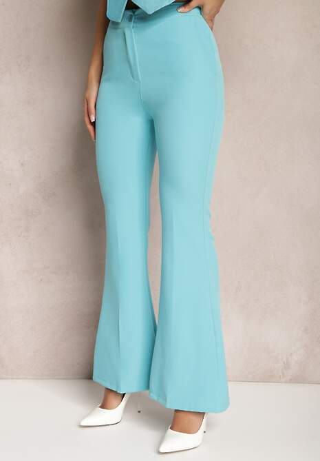 Niebieskie Spodnie Dzwony w Paski z Wysokim Stanem Eudota