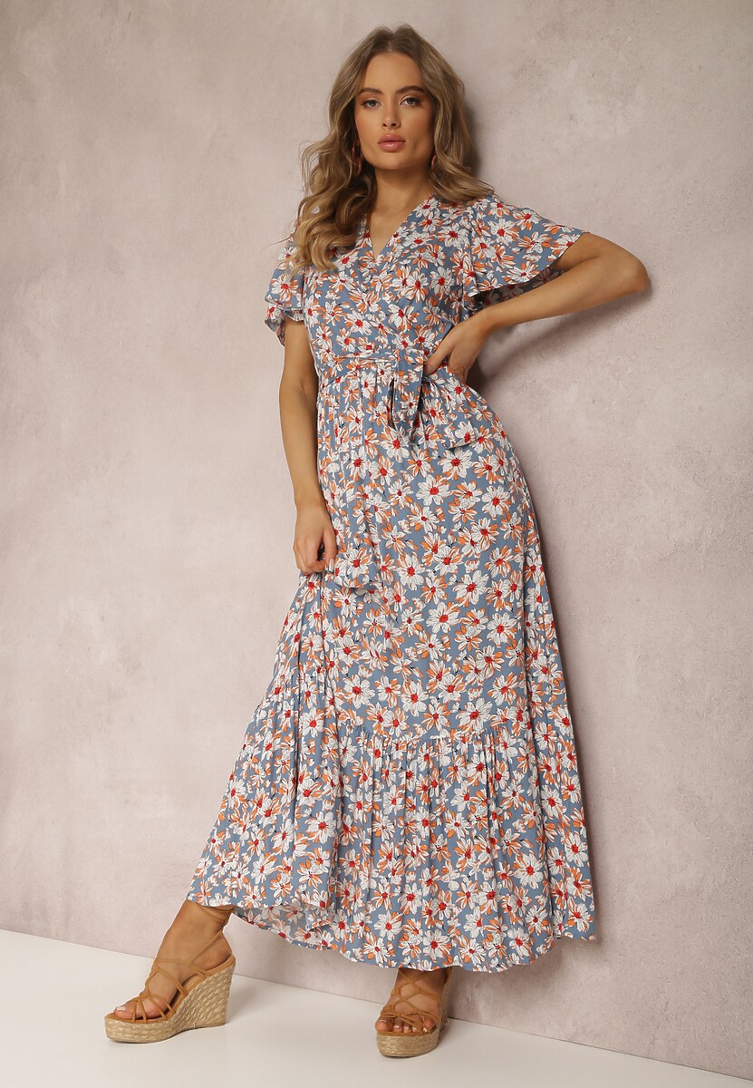 Niebiesko-Pomarańczowa Sukienka z Wiskozy Teofeneus