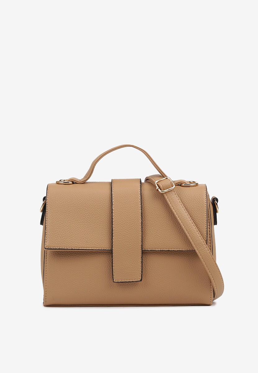 Ciemnobeżowa Torebka Listonoszka z Geometryczną Klapą Efariella