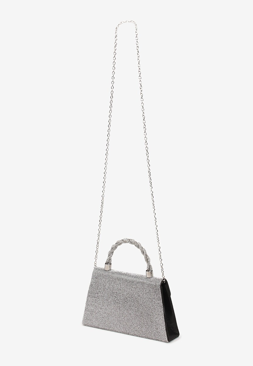 Czarna Mała Torebka w Cyrkonie z Rączką i Łańcuszkiem Twistelle