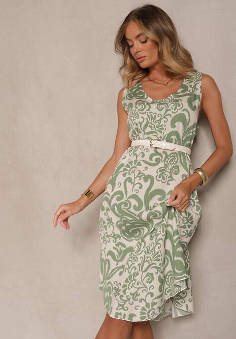 Zielona Sukienka z Bawełny z Motywem Paisley Zivanae