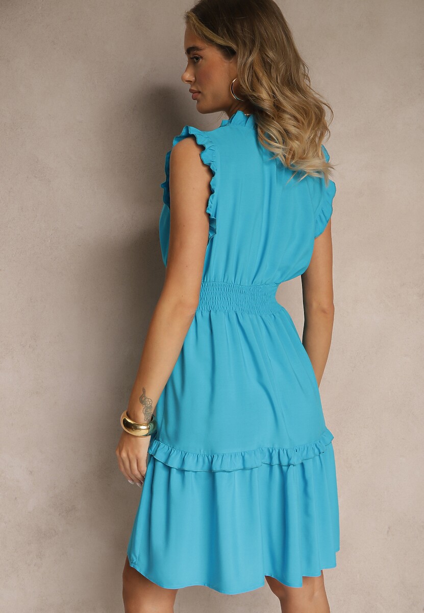 Niebieska Rozkloszowana Sukienka z Wiskozą Bez Rękawów Lirabellae