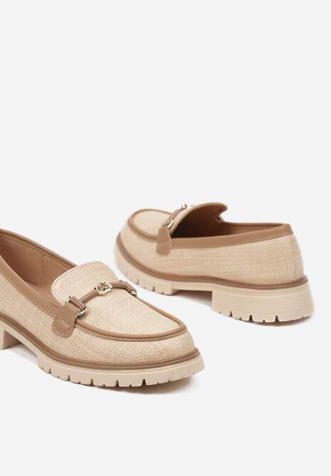 Beżowo-Brązowe Mokasyny z Klamrą Morira