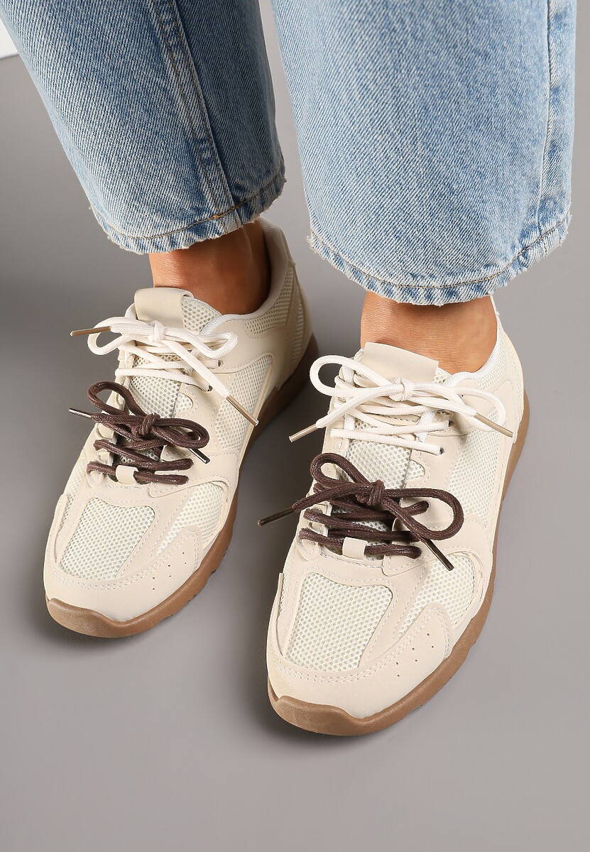 Beżowe Sneakersy z Podwójnymi Sznurówkami Terfitra