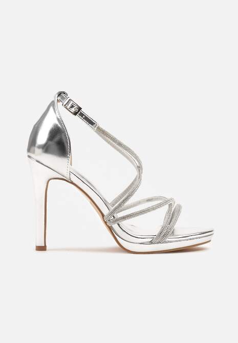 Srebrne Sandały Szpilki z Paseczkami Ozdobionymi Cyrkoniami Eladriela