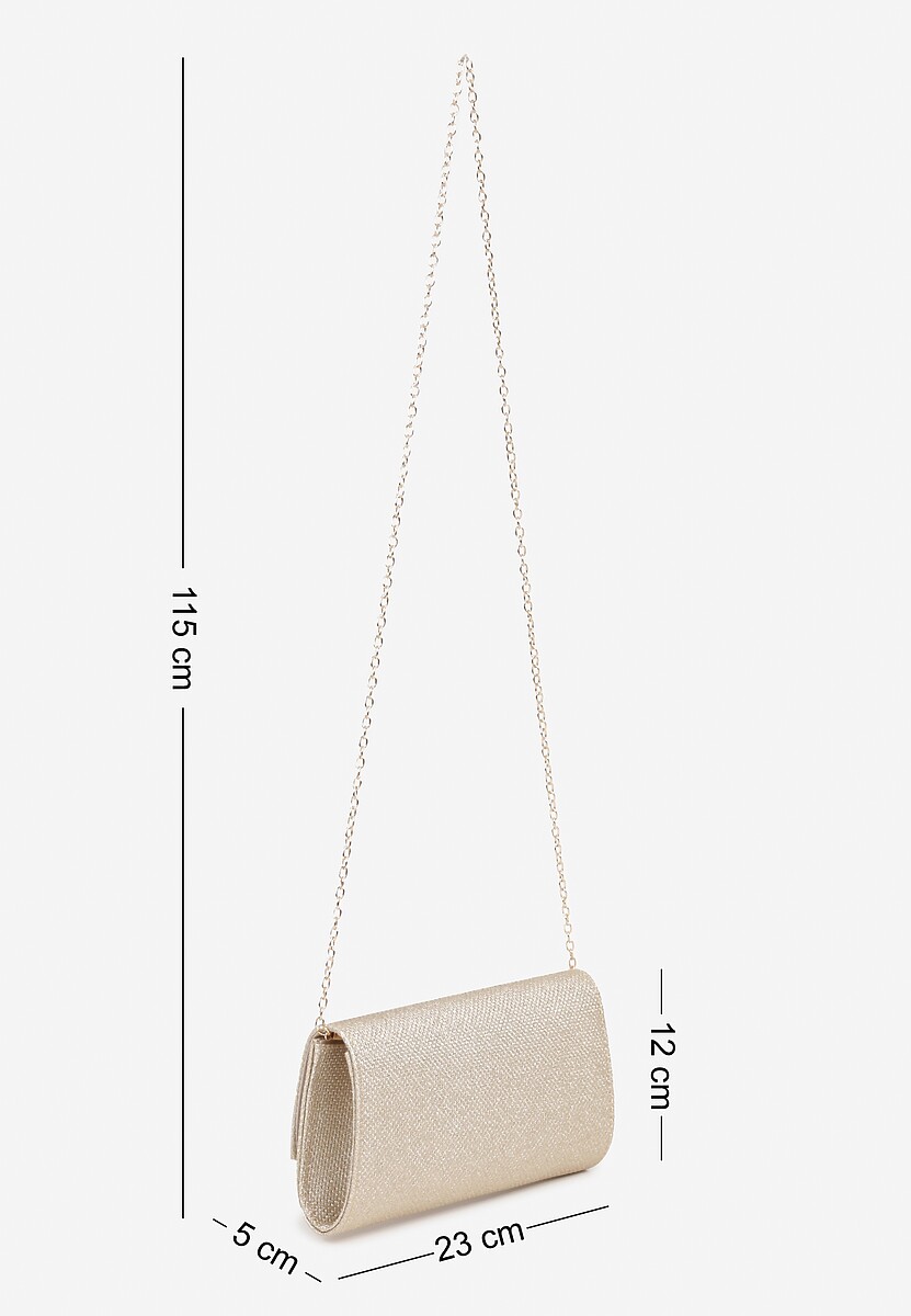 Złota Torebka Kopertówka z Łańcuszkiem Zdobiona Brokatem i Aplikacją Galilena