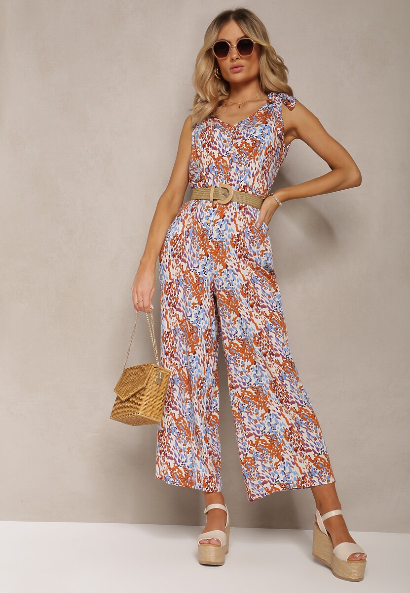 Zielony Długi Kombinezon z Wiązanymi Ramiączkami Ozdobiony Mozaikowym Wzorem Jarnsaxa