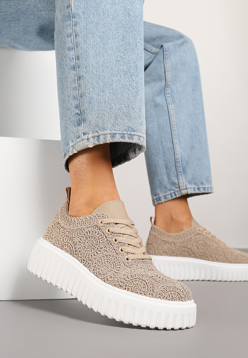 Biało-Niebieskie Ażurowe Sneakersy na Platformie Ellisara