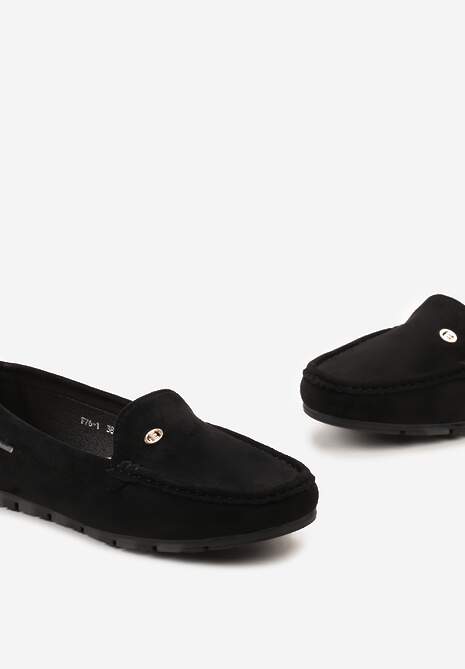 Czarne Klasyczne Mokasyny z Ekozamszu z Wkładką ze Skóry Naturalnej Nemese