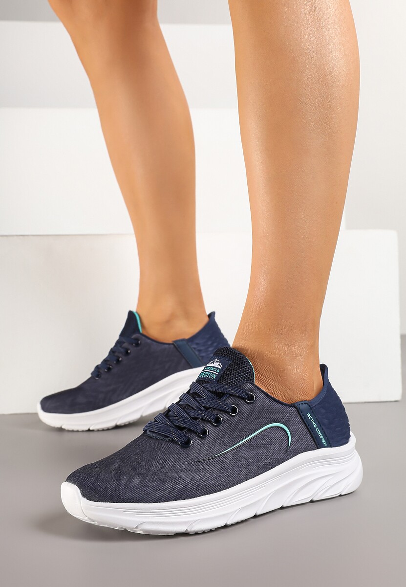 Granatowo-Miętowe Buty Sportowe Sneakersy z Ozdobnym Tłoczeniem na Pięcie i Napisem Darilen