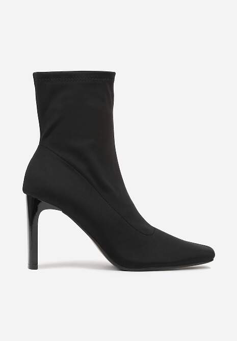 Czarne Elastyczne Botki na Słupkowym Obcasie ze Szpiczastym Noskiem Atise