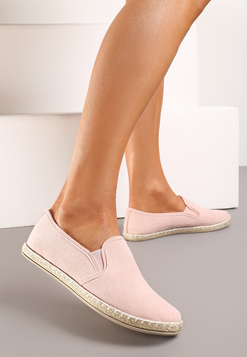 Różowe Wsuwane Tenisówki Espadryle z Plecioną Podeszwą Elladia