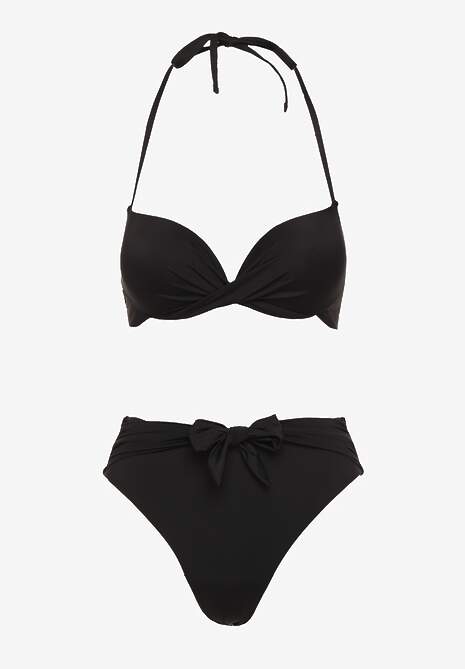 Czarne Bikini Majtki Figi i Biustonosz Ozdobione Wiązaniem Saniorie
