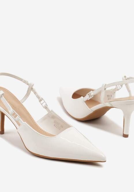 Białe Lakierowane Sandały na Szpilce ze Spiczastym Noskiem Odelna