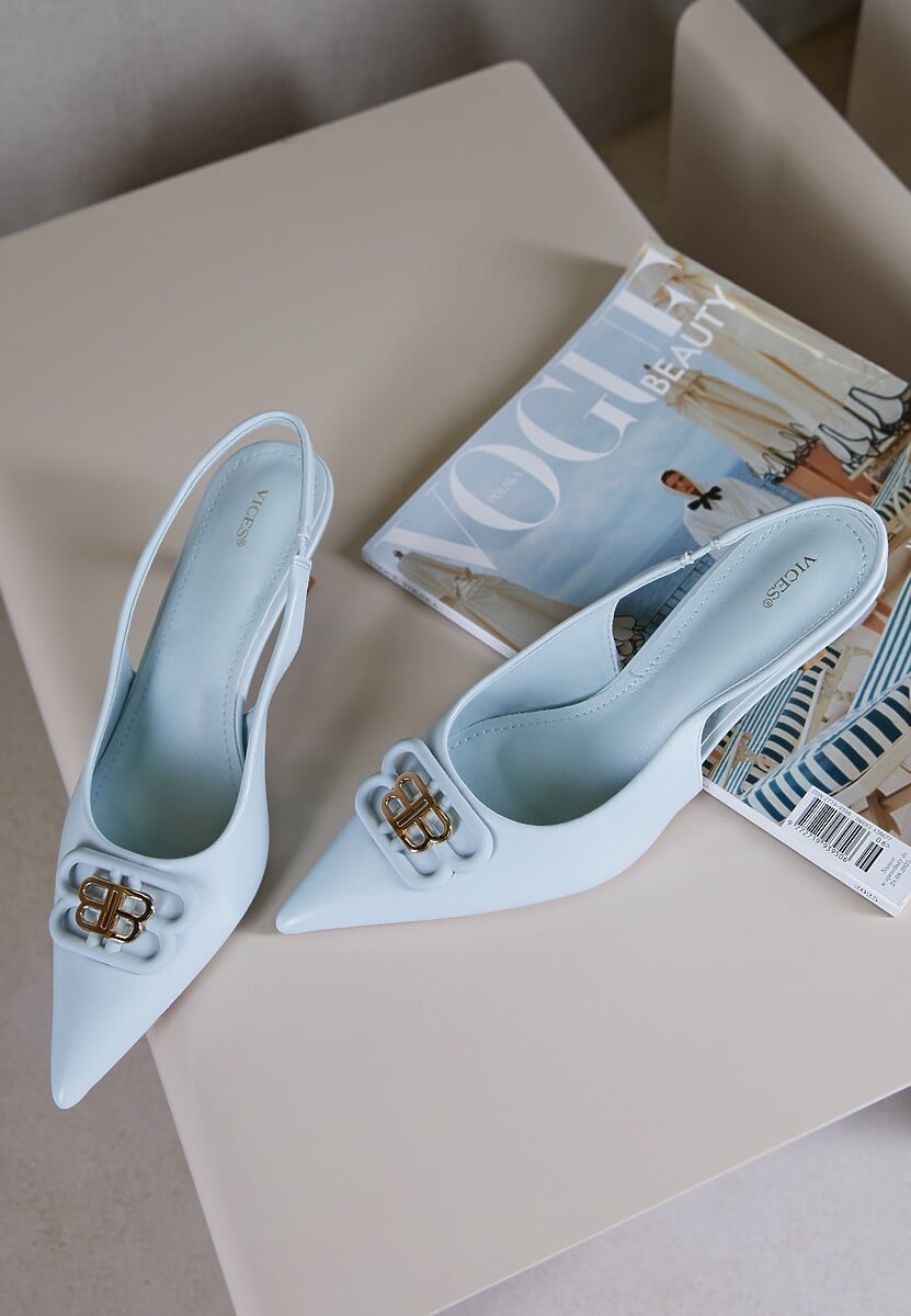 Czarne Czółenka Sandały Vices na Kaczuszce Typu Slingback Ozdobione Metaliczną Aplikacją Lilarunea