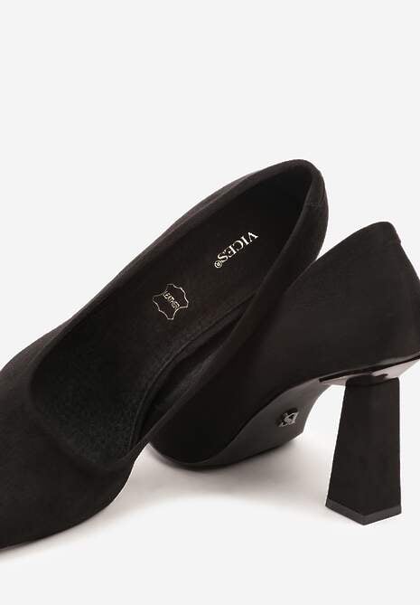 Czarne Czółenka na Słupku Vices z Wkładką ze Skóry Naturalnej Rocce