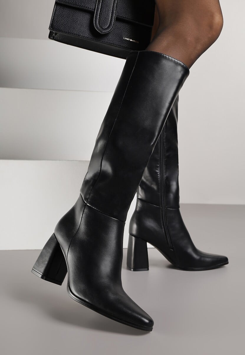 Beżowe Kozaki na Obcasie Typu Stożek w Klasycznym Stylu Lanile