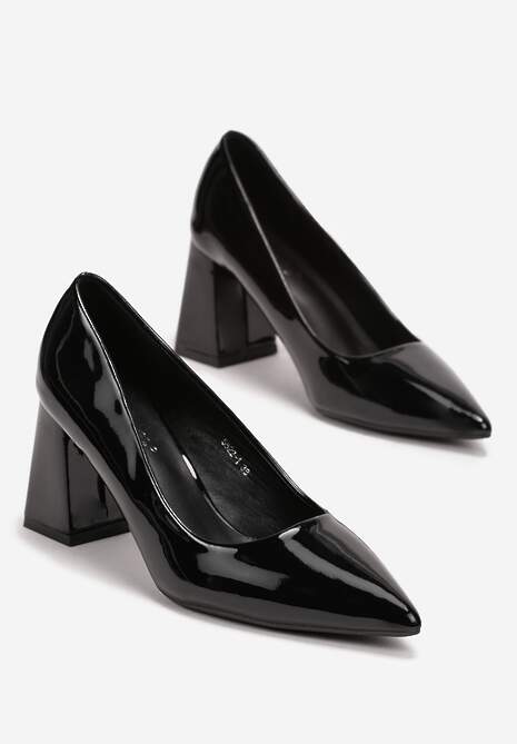 Czarne Czółenka na Geometrycznym Słupku ze Szpiczastym Noskiem Palmerna