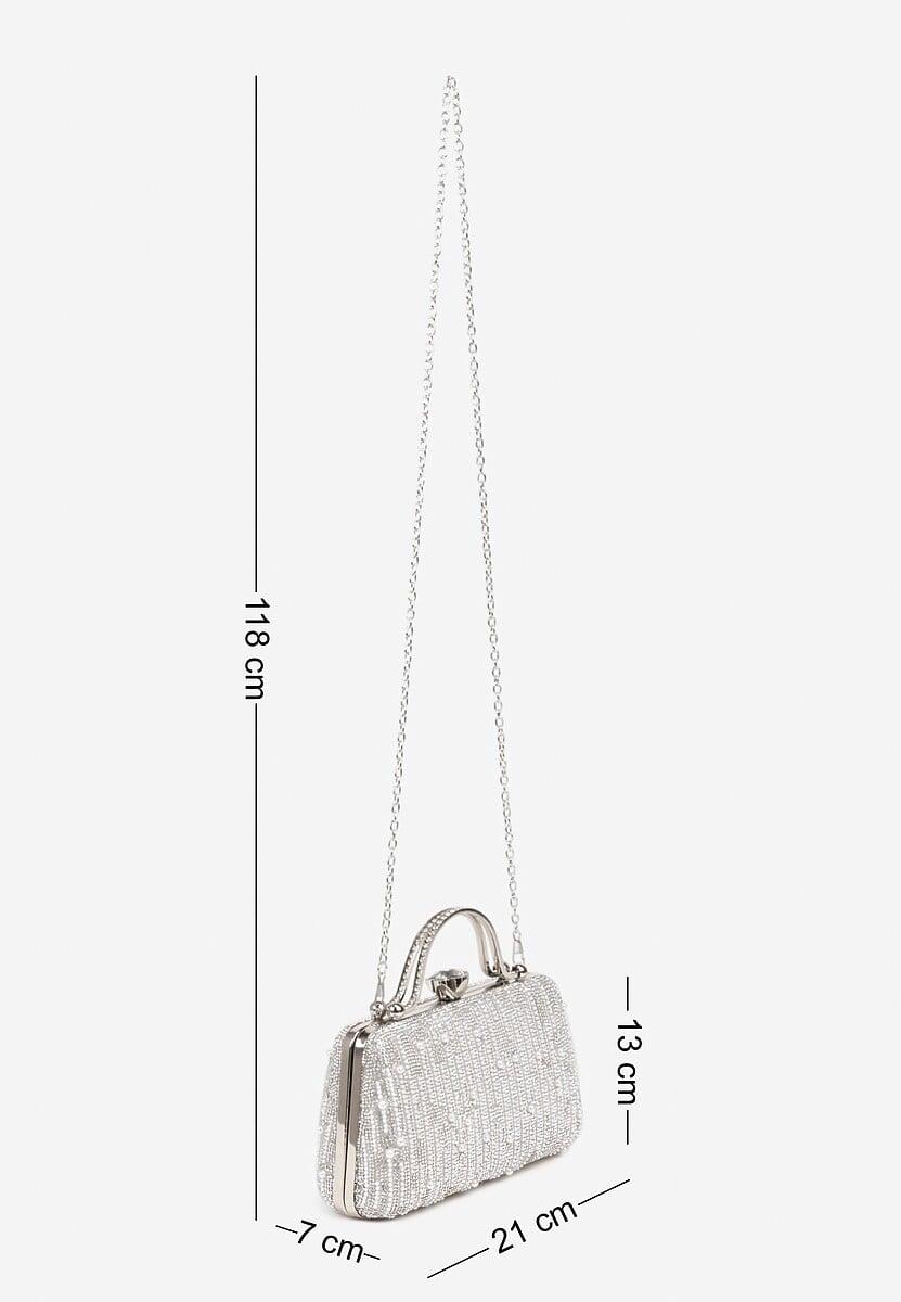 Srebrna Torebka Kopertówka Ozdobiona Perełkami i Cyrkoniami Fessurea