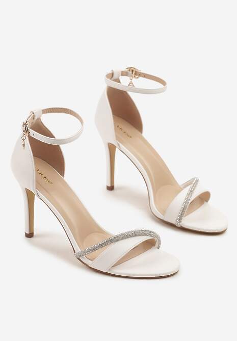 Białe Sandały na Szpilce Vices Ozdobione Paskiem z Cyrkonii Linarunia