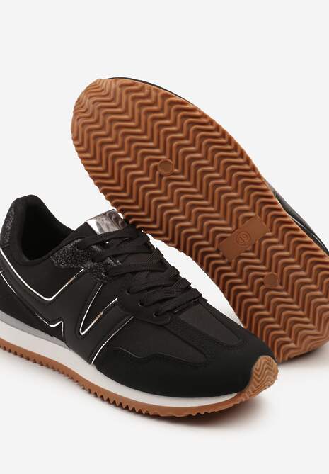 Czarne Sneakersy z Geometrycznym Wzorem i Metaliczną Wstawką Zolio