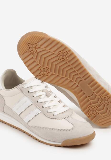 Szaro-Białe Sneakersy ze Skórzaną Wkładką i Ozdobnymi Paskami Nasnella