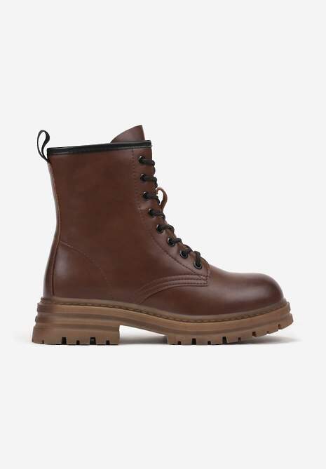 Brązowe Botki Workery na Płaskiej Podeszwie ze Sznurowaniem Arstela