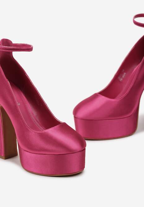 Fuksjowe Czółenka Satynowe na Platformie i Słupku Enalae