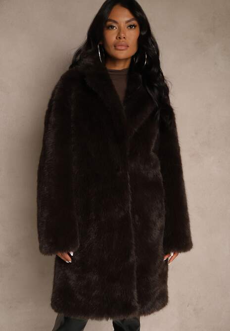 Brązowy Długi Futrzany Płaszcz Otirona