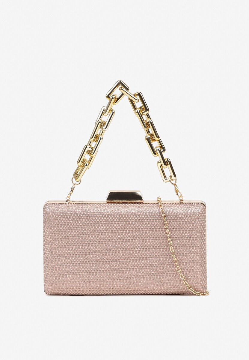 Złoto-Różowa Torebka Kopertówka z Łańcuszkiem Zdobiona Brokatem Kellirra
